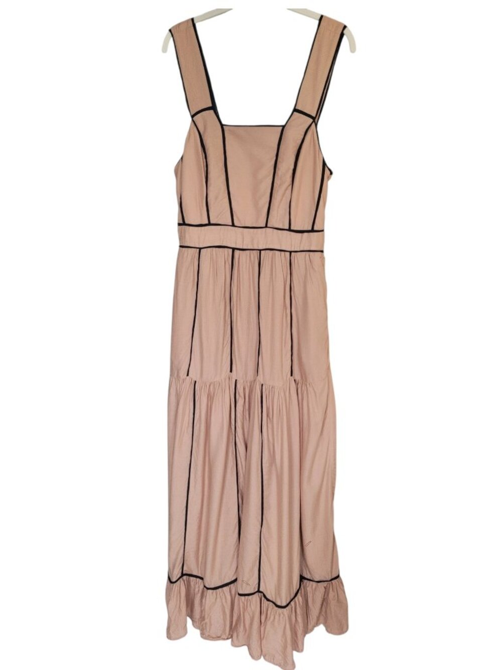 Anthropologie Square Neck Modal Maxi Dress Contrast Piping Pockets Size 10 Modal - Picture 4 of 16